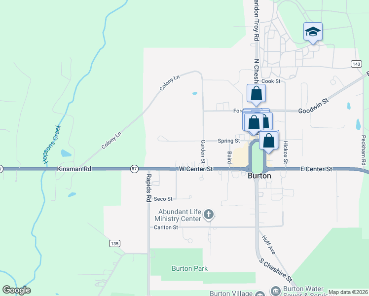 map of restaurants, bars, coffee shops, grocery stores, and more near 13661 Spring Street in Burton
