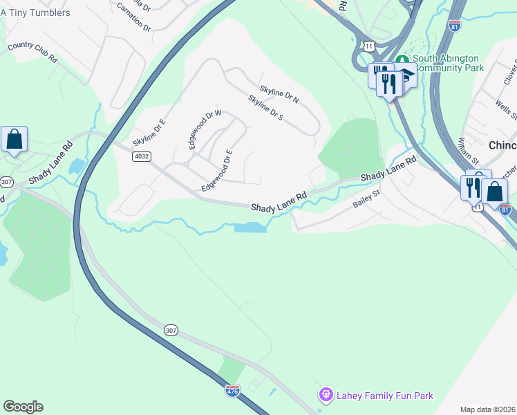 map of restaurants, bars, coffee shops, grocery stores, and more near 535 Shady Lane Road in Lackawanna County