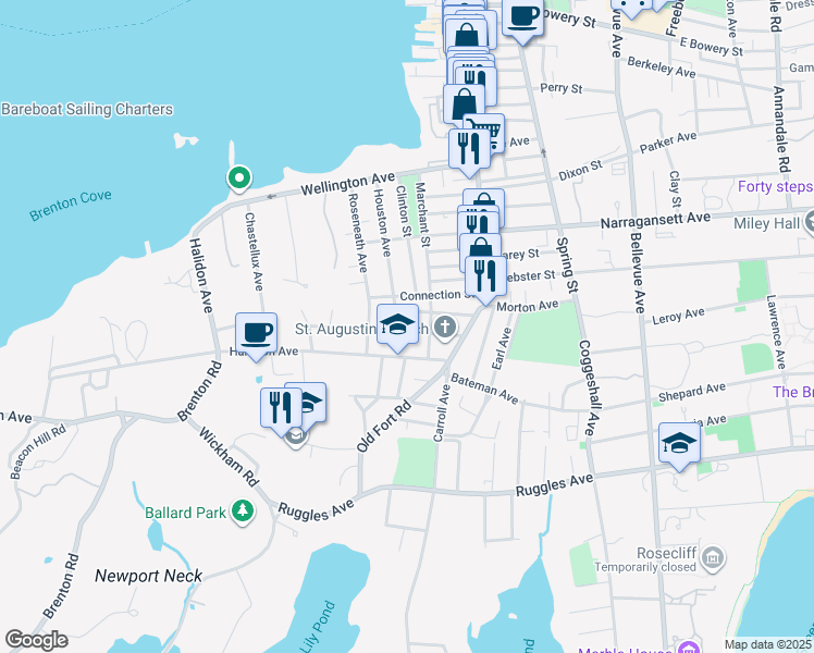 map of restaurants, bars, coffee shops, grocery stores, and more near 46 Eastnor Court in Newport