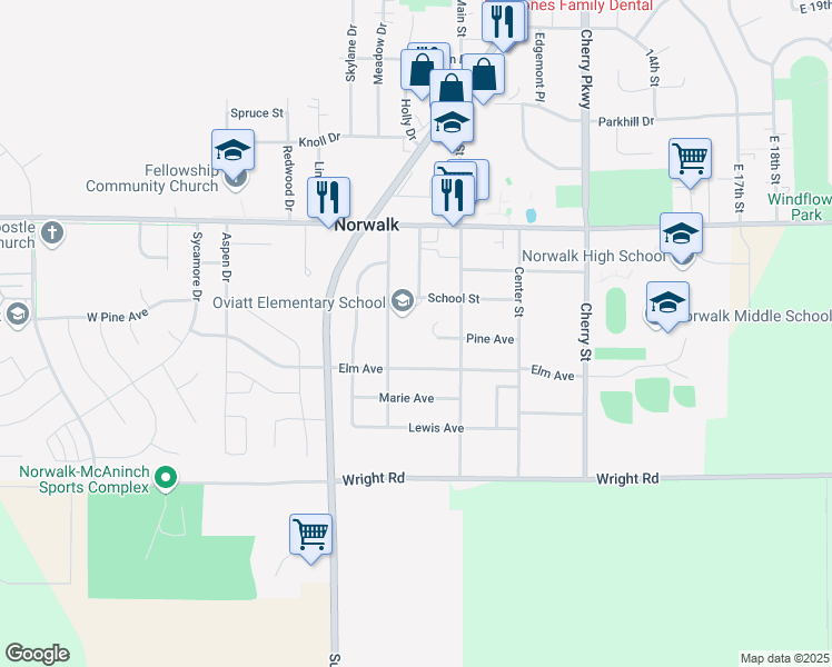 map of restaurants, bars, coffee shops, grocery stores, and more near 713 School Street in Norwalk