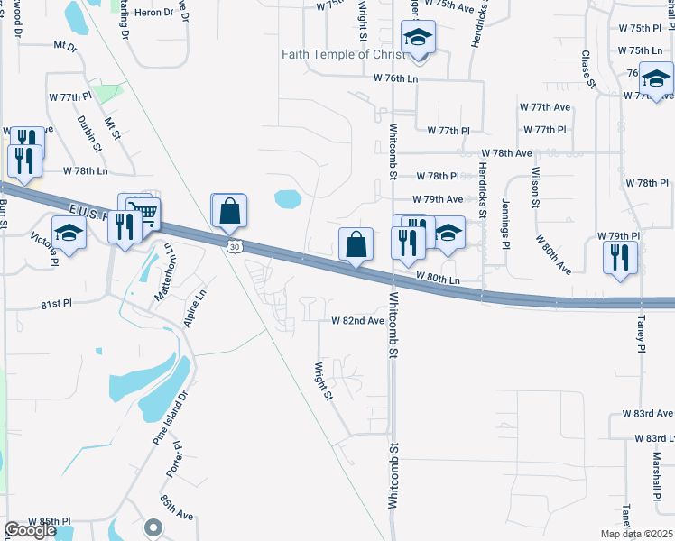 map of restaurants, bars, coffee shops, grocery stores, and more near 4200 West Lincoln Highway in Merrillville
