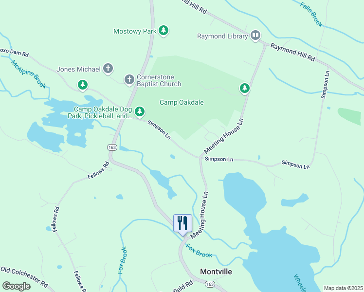 map of restaurants, bars, coffee shops, grocery stores, and more near 64 Simpson Lane in Montville