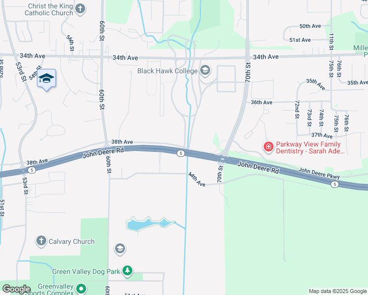 map of restaurants, bars, coffee shops, grocery stores, and more near 6064 38th Avenue in Moline
