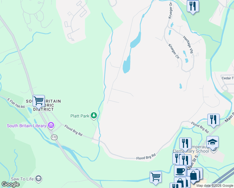 map of restaurants, bars, coffee shops, grocery stores, and more near 431 Old Poverty Road in Southbury