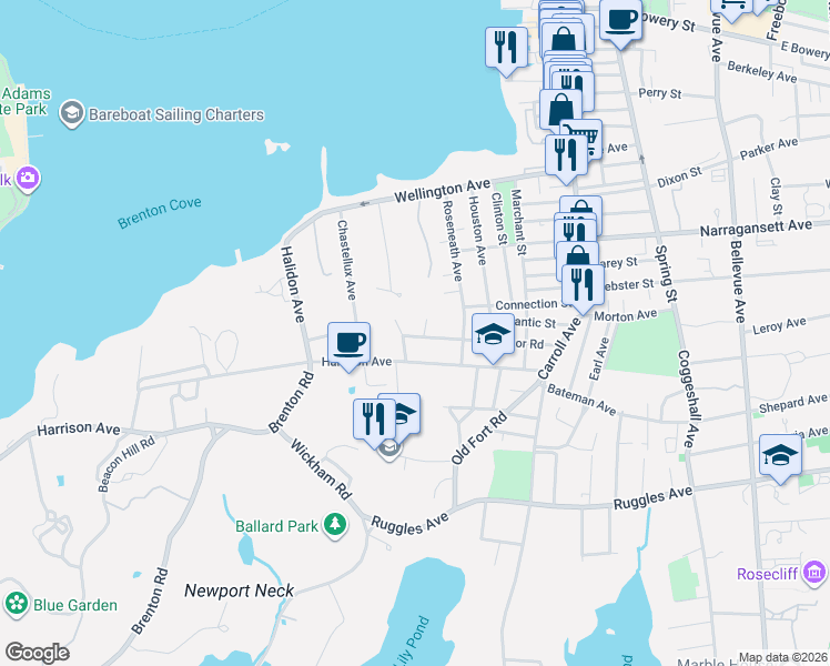 map of restaurants, bars, coffee shops, grocery stores, and more near 78 Eastnor Road Extension in Newport