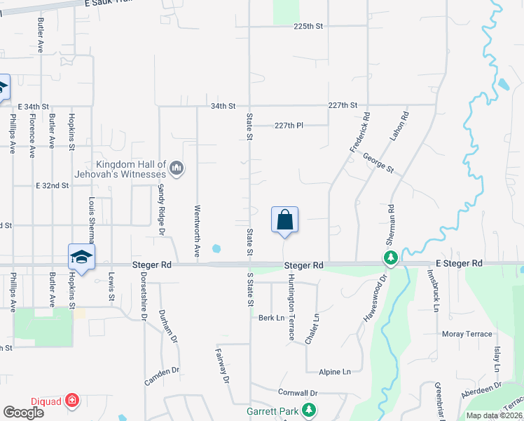 map of restaurants, bars, coffee shops, grocery stores, and more near 22945 State Street in Steger