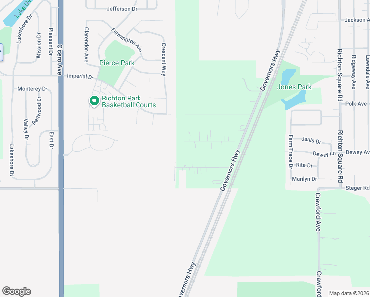 map of restaurants, bars, coffee shops, grocery stores, and more near 4319 Davis Street in Matteson