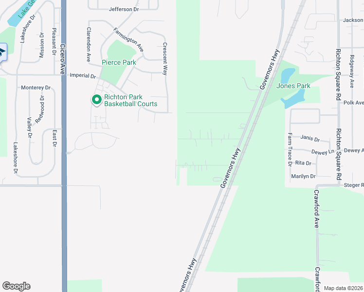 map of restaurants, bars, coffee shops, grocery stores, and more near 4319 Davis Street in Matteson