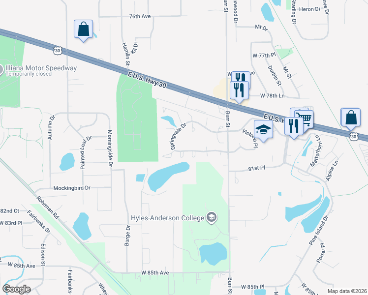 map of restaurants, bars, coffee shops, grocery stores, and more near 1875 Chestnut Ct in Crown Point