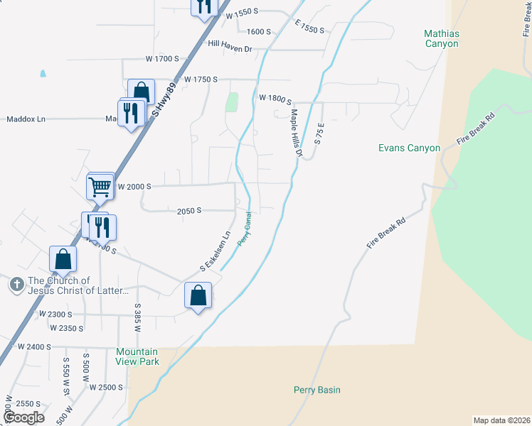 map of restaurants, bars, coffee shops, grocery stores, and more near 117 West Forest Street in Brigham City