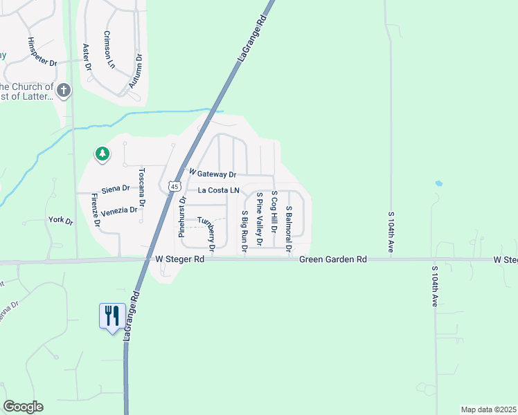 map of restaurants, bars, coffee shops, grocery stores, and more near 22948 South Pine Valley Drive in Frankfort
