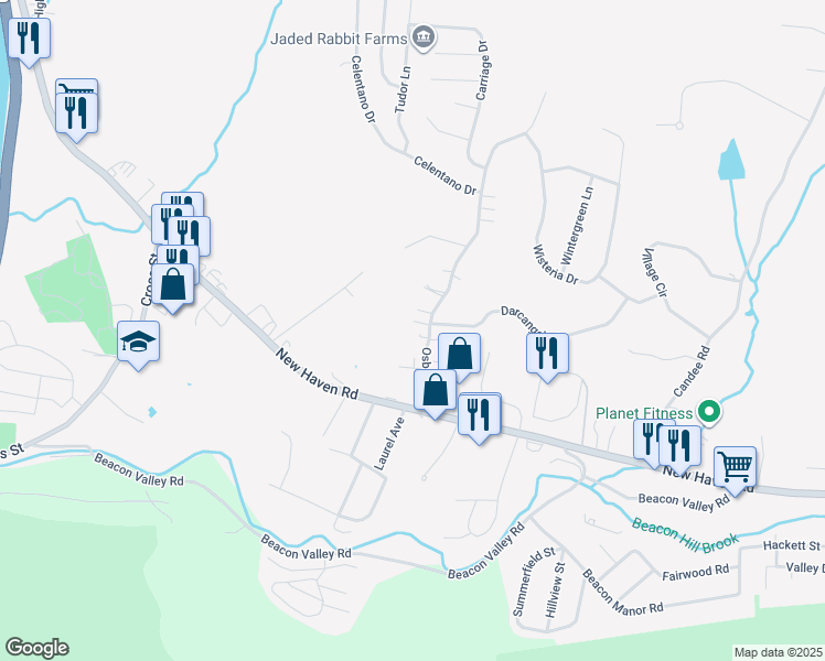 map of restaurants, bars, coffee shops, grocery stores, and more near 70 Osborn Road in Naugatuck