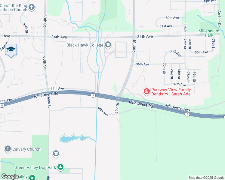 map of restaurants, bars, coffee shops, grocery stores, and more near 6064-6098 38th Avenue in Moline