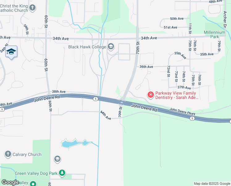 map of restaurants, bars, coffee shops, grocery stores, and more near 6064-6098 38th Avenue in Moline