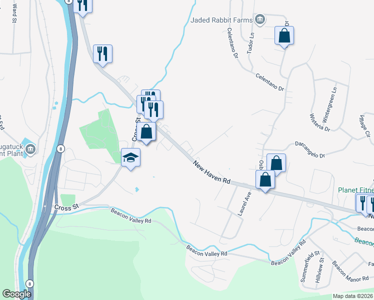 map of restaurants, bars, coffee shops, grocery stores, and more near 866 New Haven Road in Naugatuck