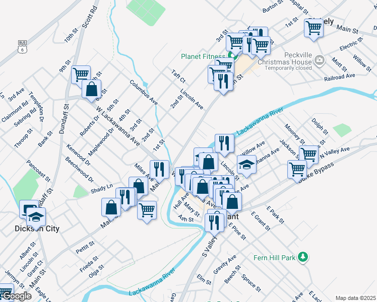 map of restaurants, bars, coffee shops, grocery stores, and more near 1813 Main Street in Blakely
