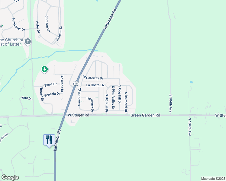 map of restaurants, bars, coffee shops, grocery stores, and more near 22948 South Pine Valley Drive in Frankfort