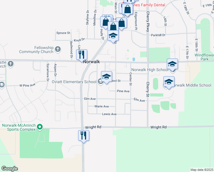 map of restaurants, bars, coffee shops, grocery stores, and more near 713 School Street in Norwalk