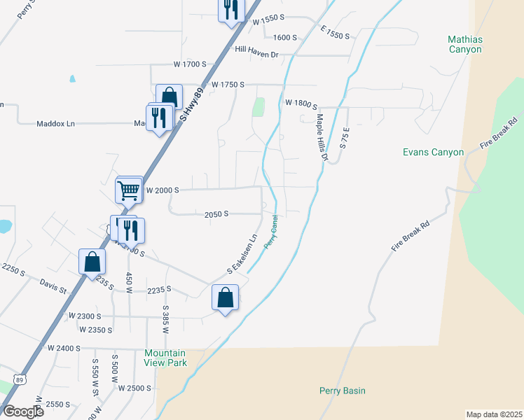map of restaurants, bars, coffee shops, grocery stores, and more near 1769 South 100 West in Perry