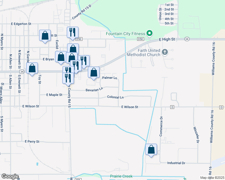 map of restaurants, bars, coffee shops, grocery stores, and more near 1319 Colonial Lane in Bryan