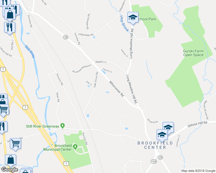 map of restaurants, bars, coffee shops, grocery stores, and more near 206 Whisconier Road in Brookfield