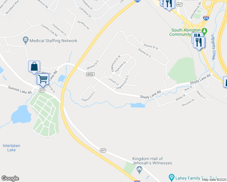 map of restaurants, bars, coffee shops, grocery stores, and more near 583 Shady Lane Road in Lackawanna County
