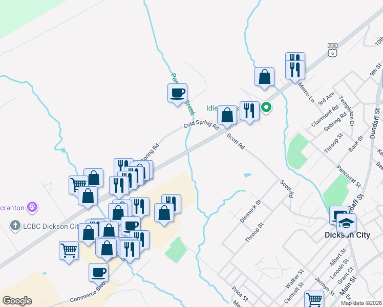 map of restaurants, bars, coffee shops, grocery stores, and more near 1519-1869 Scranton Carbondale Highway in Dickson City