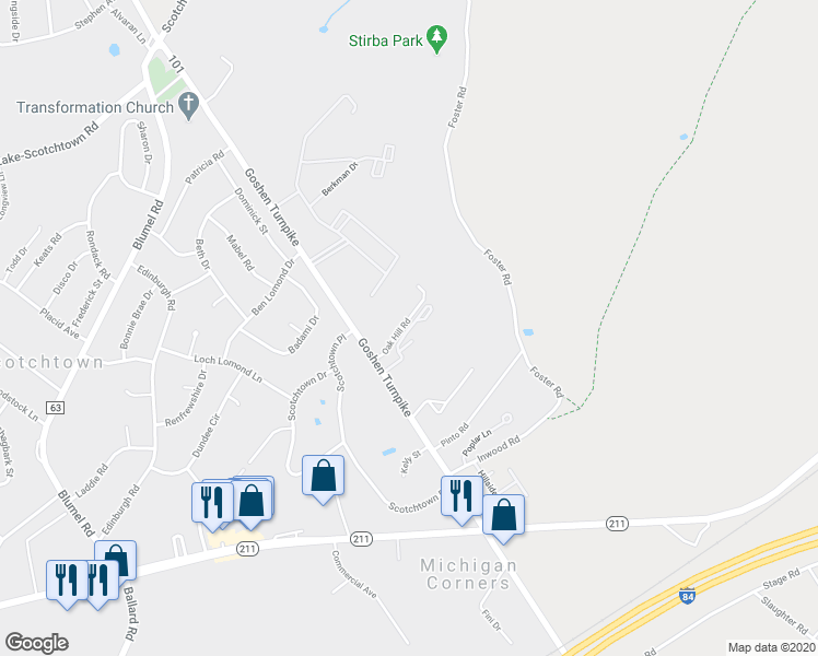 map of restaurants, bars, coffee shops, grocery stores, and more near 415 Sherwood Drive North in Scotchtown