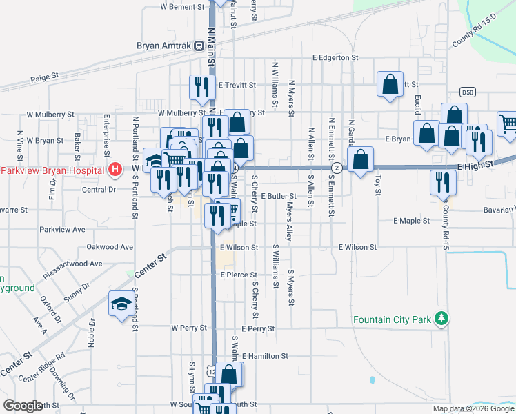 map of restaurants, bars, coffee shops, grocery stores, and more near 301 East Butler Street in Bryan