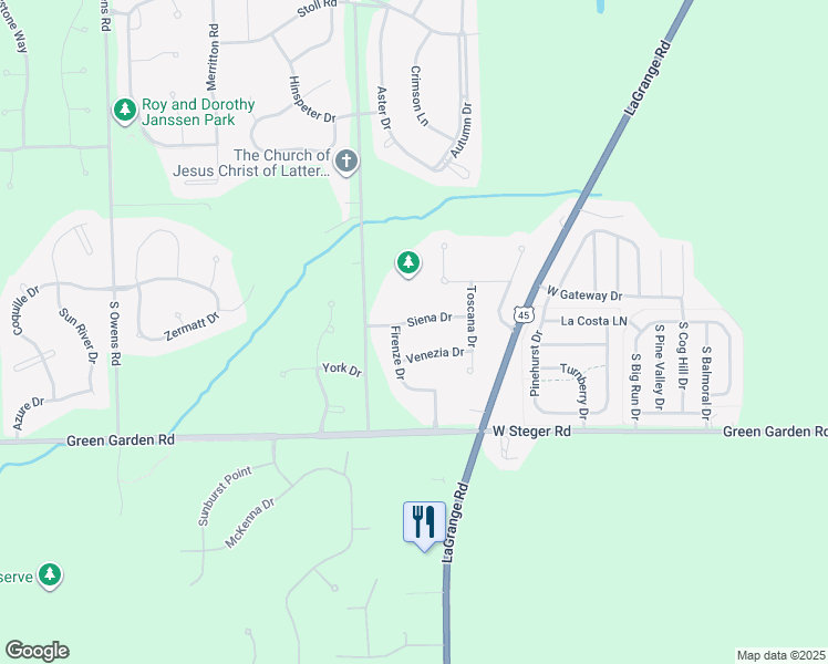 map of restaurants, bars, coffee shops, grocery stores, and more near 11131 Siena Drive in Frankfort