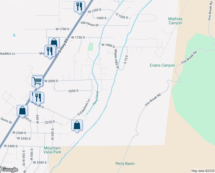 map of restaurants, bars, coffee shops, grocery stores, and more near 2021 South 100 West in Brigham City