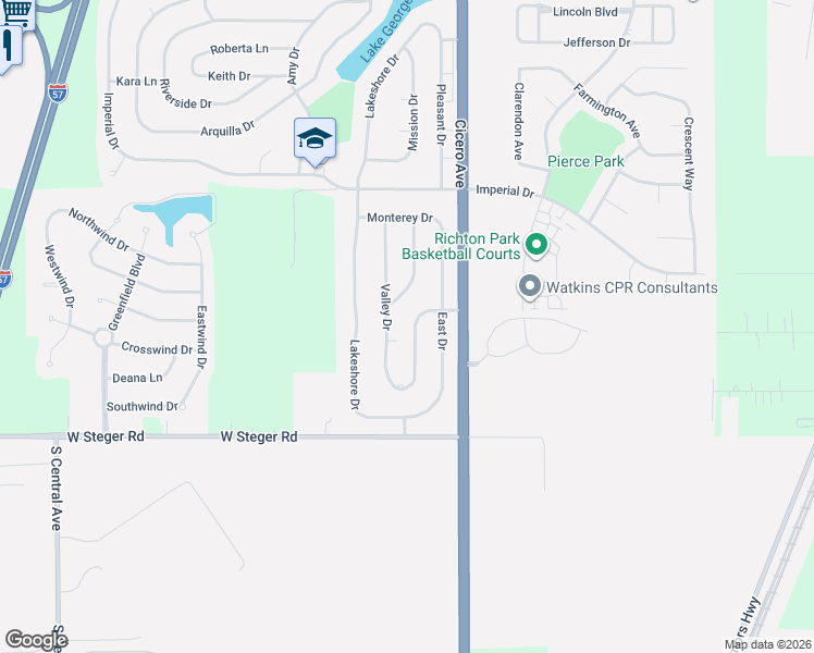map of restaurants, bars, coffee shops, grocery stores, and more near 22916 Bruce Drive in Richton Park