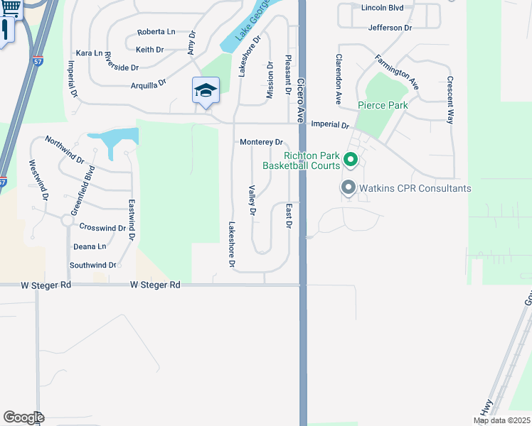 map of restaurants, bars, coffee shops, grocery stores, and more near 22916 Bruce Drive in Richton Park