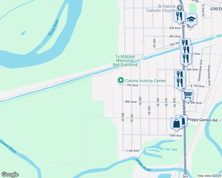 map of restaurants, bars, coffee shops, grocery stores, and more near 839 9th Street in Colona