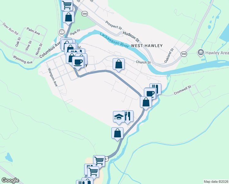 map of restaurants, bars, coffee shops, grocery stores, and more near 329 Park St in Hawley