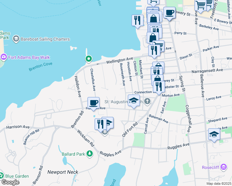map of restaurants, bars, coffee shops, grocery stores, and more near 6 Conrad Court in Newport