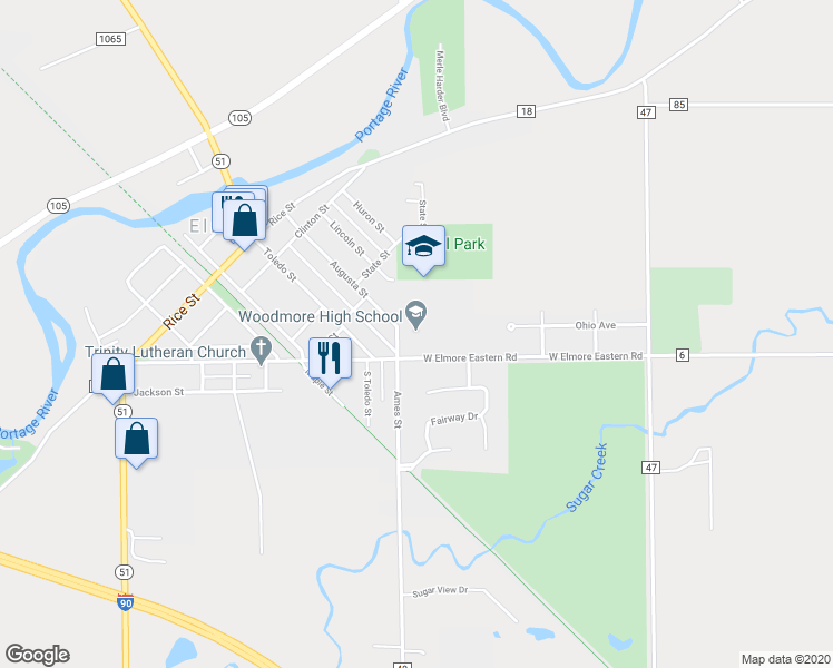 map of restaurants, bars, coffee shops, grocery stores, and more near 633 Fremont Street in Elmore