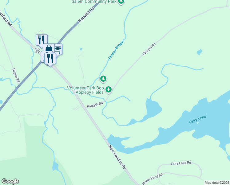 map of restaurants, bars, coffee shops, grocery stores, and more near 67 Forsyth Road in Salem
