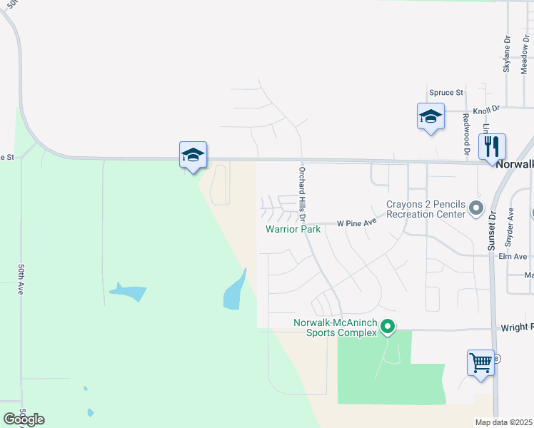map of restaurants, bars, coffee shops, grocery stores, and more near 601 Orchard Hills Drive in Norwalk