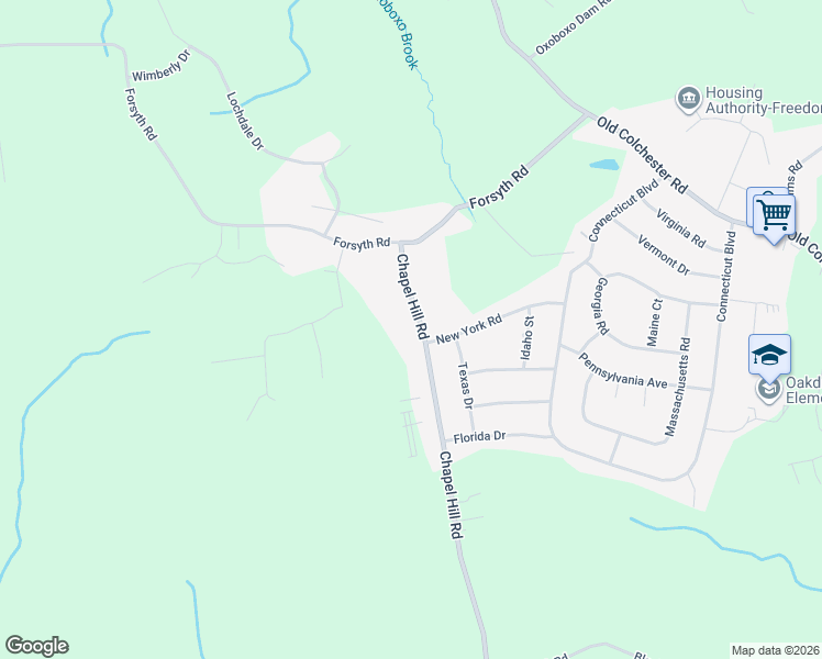 map of restaurants, bars, coffee shops, grocery stores, and more near 486 Chapel Hill Road in Montville