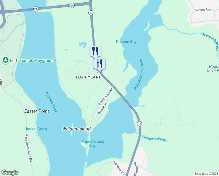 map of restaurants, bars, coffee shops, grocery stores, and more near 148 Connecticut 12 in Preston