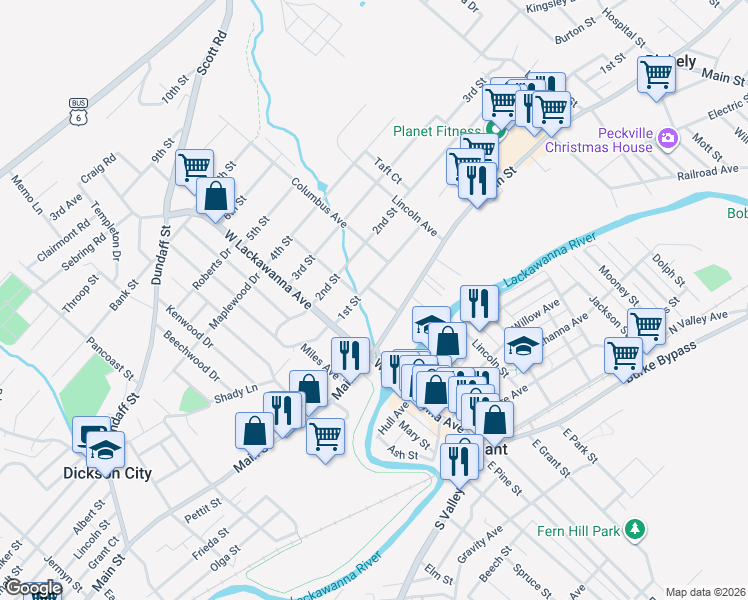 map of restaurants, bars, coffee shops, grocery stores, and more near 715 W Grant St in Blakely
