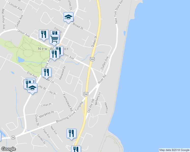 map of restaurants, bars, coffee shops, grocery stores, and more near 67 Old Route 9W in New Windsor