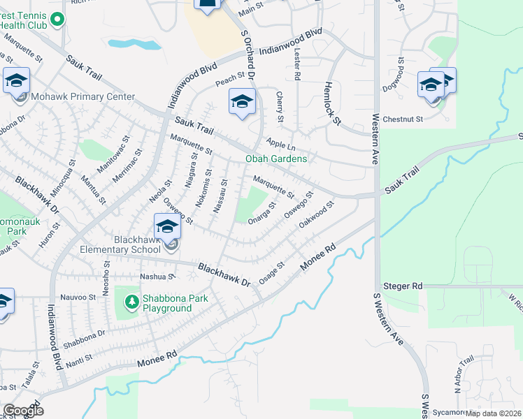 map of restaurants, bars, coffee shops, grocery stores, and more near 328 Onarga Street in Park Forest