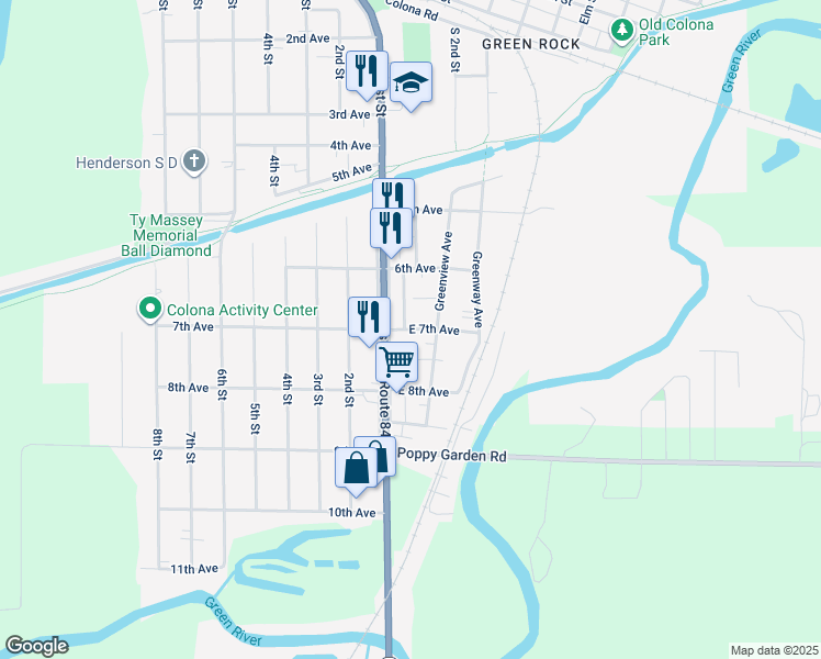 map of restaurants, bars, coffee shops, grocery stores, and more near in Colona