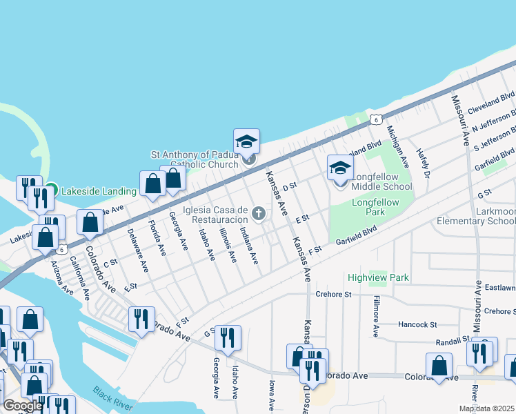 map of restaurants, bars, coffee shops, grocery stores, and more near 311 Iowa Avenue in Lorain