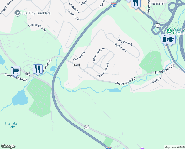 map of restaurants, bars, coffee shops, grocery stores, and more near 514 Shady Lane Road in Lackawanna County