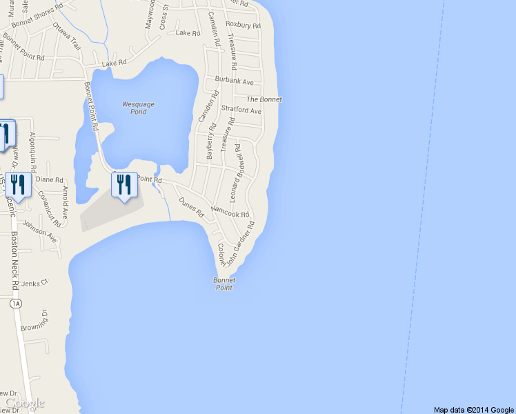 map of restaurants, bars, coffee shops, grocery stores, and more near 256 Colonel John Gardner Rd in Narragansett