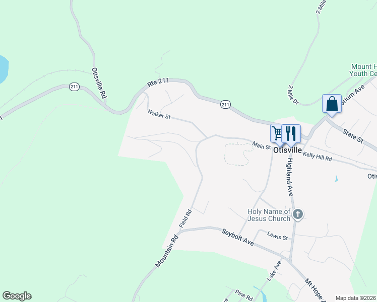 map of restaurants, bars, coffee shops, grocery stores, and more near 14 Schobl Street in Otisville