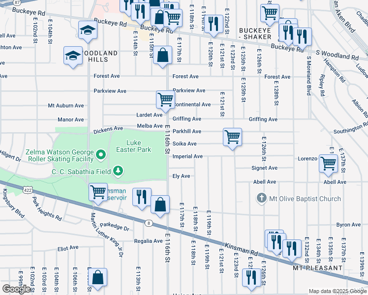 map of restaurants, bars, coffee shops, grocery stores, and more near 11714 Soika Ave in Cleveland